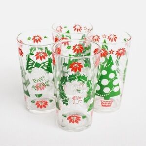 Vintage Merry Christmas and Happy New Year Glasses - Set of 4 Christmas Glasses